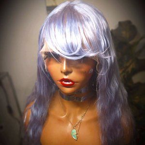 powder Blue Lacefront Human hair silk wig